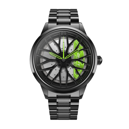 Gear up your fashion with our vibrant green Motorsport Rim Watch! Crafted by an innovative German startup, these precision watches are designed to captivate motorsport, tuning, and auto enthusiasts. Get ready to ignite your passion!